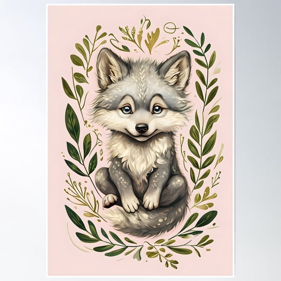 369 Prints Adorable Wolf Surrounded By Whimsical Floral Patterns- No Framed, Vintage Wall Art, Trendy Retro Print, Room Decor, Wall Art, Poster Only