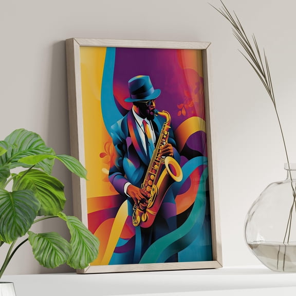 369 Prints African American Jazz Musician Saxophone Art Print Poster Vibrant Jazz Band Artwork, Colorful Abstract Soul Music Poster UNFRAMED, 8x12
