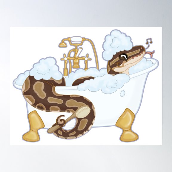 369 Prints Ball Royal Python In A Bathtub- No Framed, Vintage Wall Art, Trendy Retro Print, Room Decor, Wall Art UNFRAMED, 8x12
