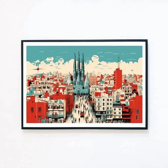 369 Prints Barcelona City Metro Cathedral Landscape Illustration Travel Wall Art Print - No Framed, Vintage Wall Art, Trendy Retro Print, Room Decor, Wall Art UNFRAMED, 24x36