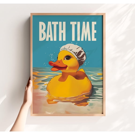 369 Prints Bath Time Rubber Duck Print – Retro Bathroom Wall Art, Cute Printable For Kids, Nursery, Or Vintage-Inspired Decor UNFRAMED, 24x36