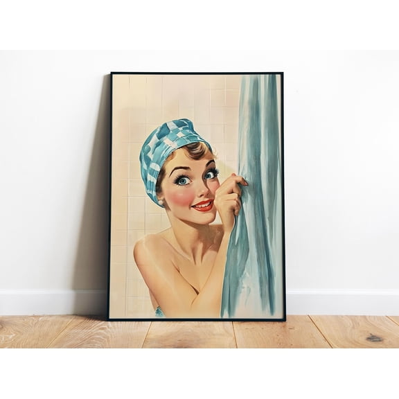 369 Prints Bathroom Wall Art 50S 60S Printable Bath Time Print Retro Housewife Art Shower Room Wall Print Blue Art Fun Bathroom Decor UNFRAMED, 12x18