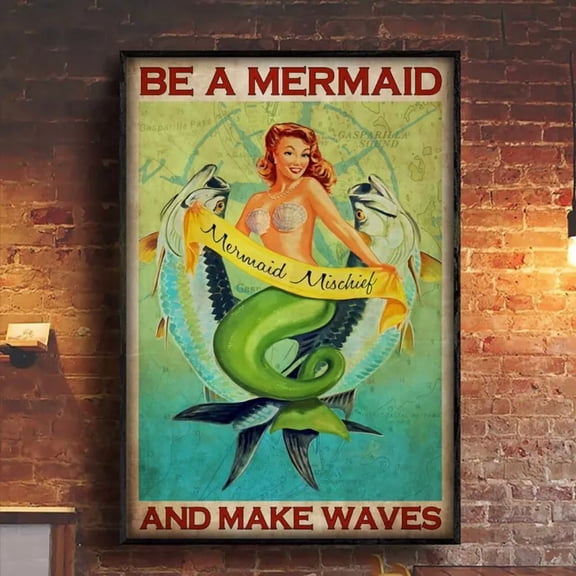 369 Prints Be A Mermaid And Make Waves Vertical Sea - No Framed, Vintage Wall Art, Trendy Retro Print, Room Decor, Wall Art UNFRAMED, 16x24