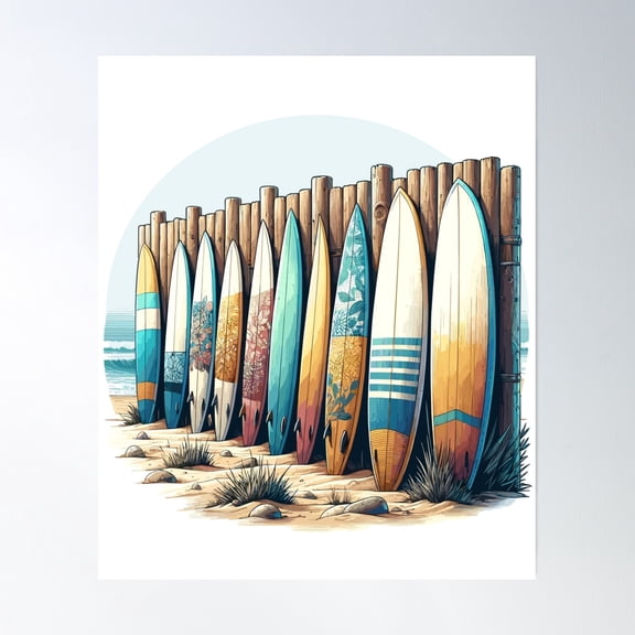 369 Prints Beachside Surfboard Collection- No Framed, Vintage Wall Art, Trendy Retro Print, Room Decor, Wall Art UNFRAMED, 8x12