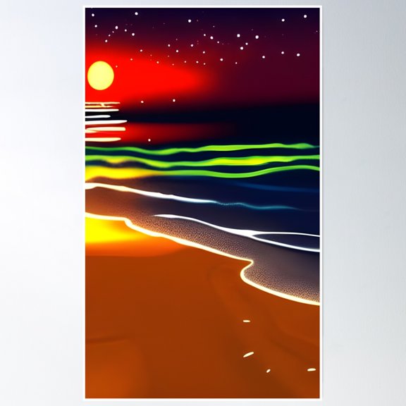 369 Prints Bioluminescent Beach At Night, Ink Drawing, Ai Generated Art- No Framed, Vintage Wall Art, Trendy Retro Print, Room Decor, Wall Art UNFRAMED, 8x12