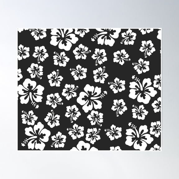 369 Prints Black White Hibiscus Pattern- No Framed, Vintage Wall Art, Trendy Retro Print, Room Decor, Wall Art UNFRAMED, 24x36