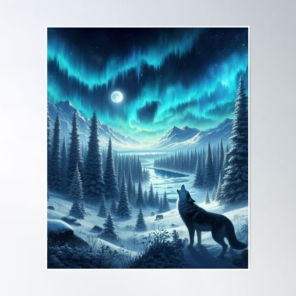 369 Prints Black Wolf In Front Of Moon In A Cold Siberian Forest- No Framed, Vintage Wall Art, Trendy Retro Print, Room Decor, Wall Art UNFRAMED, 8x12
