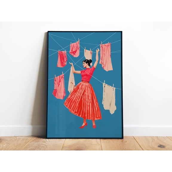 369 Prints Blue And Pink Laundry Print Retro Bathroom Wall Art Laundry Room Decor Utility Print Laundry Day Printable Poster Wall Art UNFRAMED, 24x36