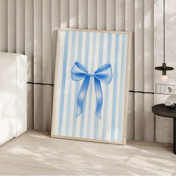 369 Prints Blue Bow Art Poster Love Shack Fancy Wall Prints, Vintage Striped Ribbon Print, Minimalist Nursery Wall Decor UNFRAMED, 24x36