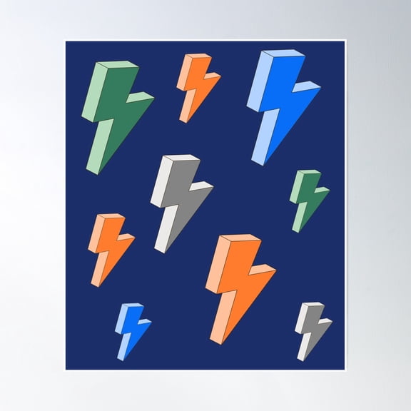 369 Prints Bold 3D Lightning Flash Pack In Blue, Green And Orange- No Framed, Vintage Wall Art, Trendy Retro Print, Room Decor, Wall Art UNFRAMED, 8x12