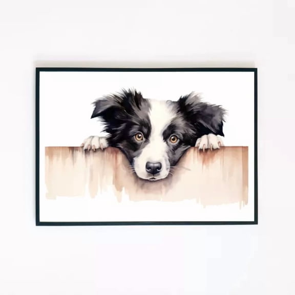 369 Prints Border Collie Puppy Watercolour Painting Illustration - No Framed, Vintage Wall Art, Trendy Retro Print, Room Decor, Wall Art, Poster Only