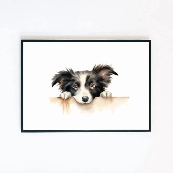 369 Prints Border Collie Puppy Watercolour Painting Illustration - No Framed, Vintage Wall Art, Trendy Retro Print, Room Decor, Wall Art, Poster Only