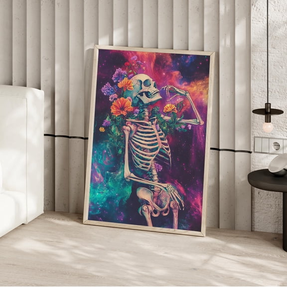 369 Prints Botanical Skeleton In Space Colorful Cosmic Art Poster Floral Skeleton Art, Galaxy Skeleton Mystical Celestial Wall Art UNFRAMED, 8x12