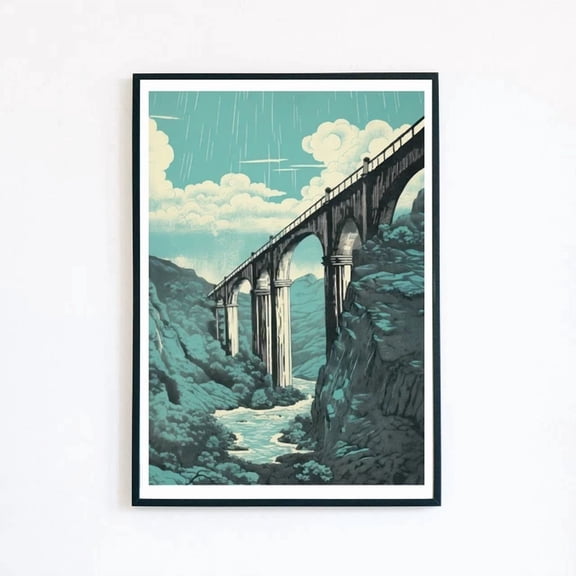 369 Prints Bridge Landscape Architecture Surreal Illustration Retro Wall Art Print - No Framed, Vintage Wall Art, Trendy Retro Print, Room Decor, Wall Art UNFRAMED, 16x24