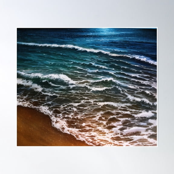 369 Prints Calm Sea Waves At Shore Ay Night Sunset Dark- No Framed, Vintage Wall Art, Trendy Retro Print, Room Decor, Wall Art UNFRAMED, 8x12