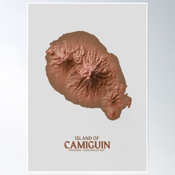 369 Prints Camiguin Shaded Relief Map (Orange)- No Framed, Vintage Wall Art, Trendy Retro Print, Room Decor, Wall Art UNFRAMED, 8x12