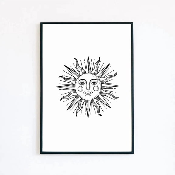 369 Prints Celestial Sun Face Astronomy Line Art Tattoo Design Home Decor Wall Print - No Framed, Vintage Wall Art, Trendy Retro Print, Room Decor, Wall Art UNFRAMED, 8x12