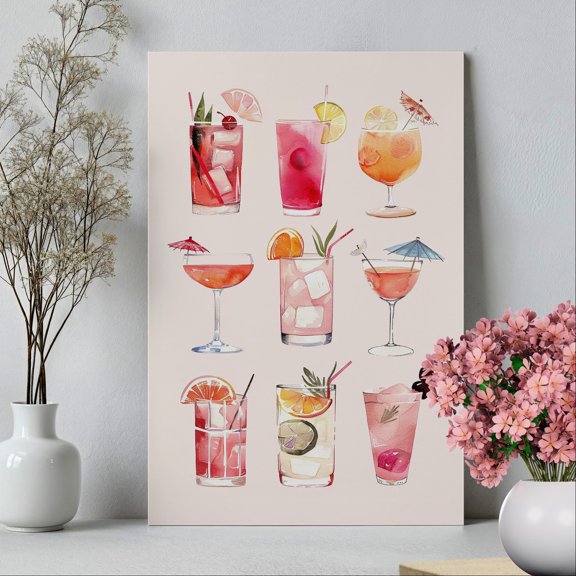 369 Prints Champagne Martini Cocktail Glass Poster Preppy Pink S, Cute Girly S Bar Cart, Pastel Pink Kitchen Decor UNFRAMED, 24x36