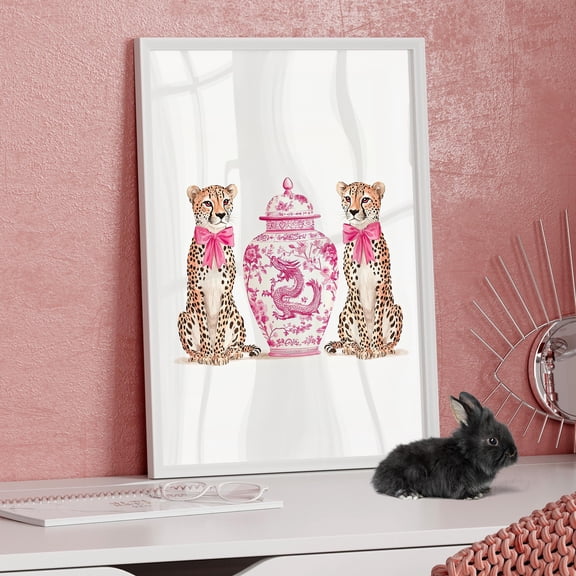 369 Prints Chinoiseries Cheetah Art Poster Pink Ginger Jar Girls Room Decor, Chinese Jar Minimalist Art Print, Love Shack Fancy Wall Prints UNFRAMED, 8x12