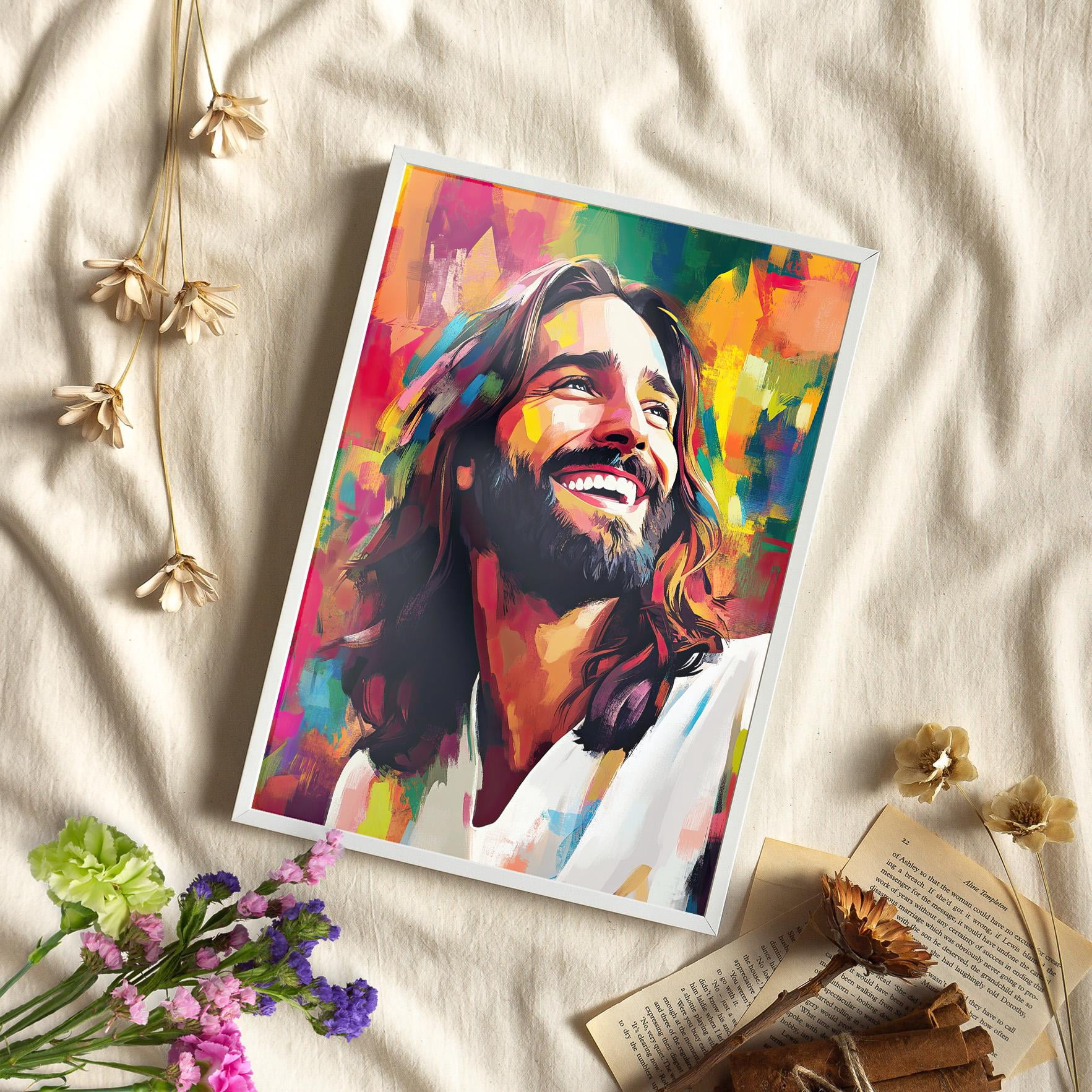 369 Prints Colorful Abstract Jesus Portrait Poster Smiling Art Print ...