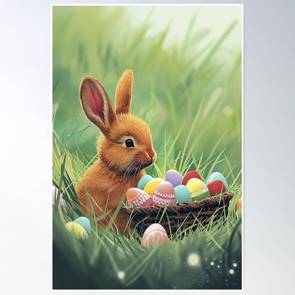 369 Prints Colorful Easter Bunny- No Framed, Vintage Wall Art, Trendy Retro Print, Room Decor, Wall Art UNFRAMED, 8x12