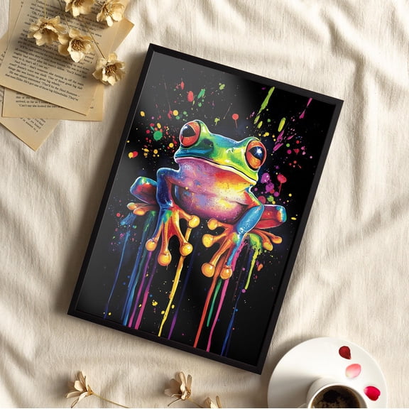 369 Prints Colorful Graffiti Frog Art Print Poster Vibrant Paint Splashes Colorful Toad Whimsical Art Home Or Office Wall Decor, Pop Art UNFRAMED, 16x24