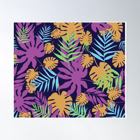 369 Prints Colorful Tropical Leaves Seamless Pattern In Vector- No Framed, Vintage Wall Art, Trendy Retro Print, Room Decor, Wall Art UNFRAMED, 12x18