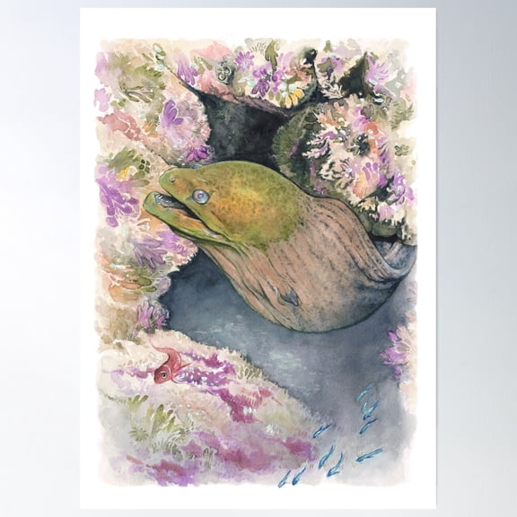369 Prints Colourful Moray Eel - Illustration - Pip & Zoe'S Amazing Adventures- No Framed, Vintage Wall Art, Trendy Retro Print, Room Decor, Wall Art UNFRAMED, 8x12