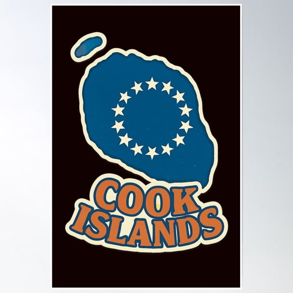 369 Prints Cook Islands Emblem Map With Pacific Star Ring- No Framed, Vintage Wall Art, Trendy Retro Print, Room Decor, Wall Art UNFRAMED, 16x24