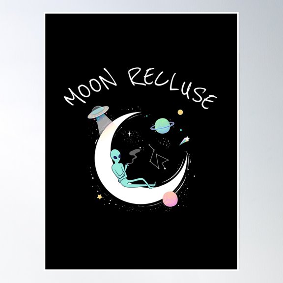 369 Prints Copy Of Moon Recluse - Deer On The Moon- No Framed, Vintage Wall Art, Trendy Retro Print, Room Decor, Wall Art UNFRAMED, 16x24