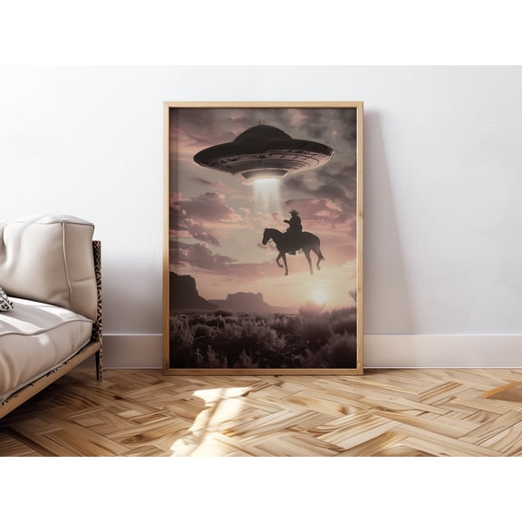 369 Prints Cowboy Wall Art Alien Abduction Ufo Wall Decor Western Printable Ufo Poster For Room Aesthetic Retro Printable Download UNFRAMED, 8x12