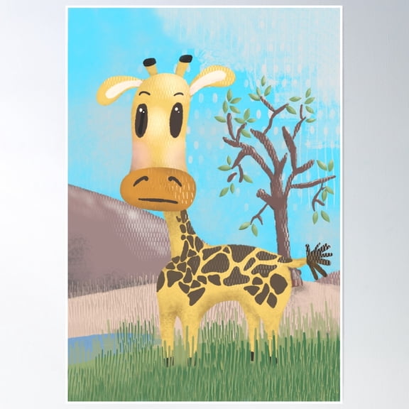 369 Prints Cute African Giraffe Nursery Pattern With Pale Blue Background.- No Framed, Vintage Wall Art, Trendy Retro Print, Room Decor, Wall Art UNFRAMED, 24x36