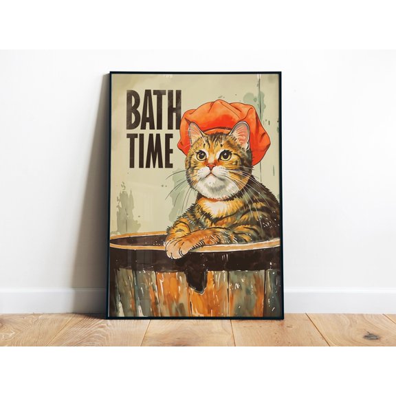 369 Prints Cute Cat In Tub Art Print Shower Room Poster Prints For Decor Kid'S Bathroom Art Animal Bath Time Print Bathroom Humor UNFRAMED, 8x12
