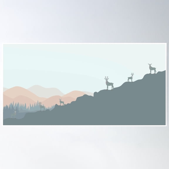 369 Prints Cute Forest With Deer On Mountains, Forest Wall For Children, Cute Deer Background, Nursery Wallpaper For Baby Room, Room Design,- No Framed UNFRAMED, 12x18
