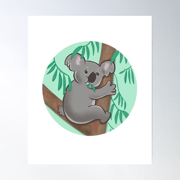369 Prints Cute Koala Nomming On Leaves Illustration- No Framed, Vintage Wall Art, Trendy Retro Print, Room Decor, Wall Art UNFRAMED, 8x12