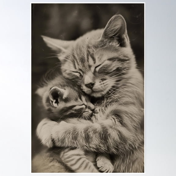 369 Prints Cute Mom & Baby Cat, Vintage Animal Photo- No Framed, Vintage Wall Art, Trendy Retro Print, Room Decor, Wall Art UNFRAMED, 16x24
