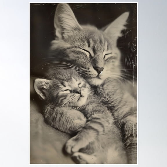 369 Prints Cute Mom & Baby Cat, Vintage Animal Photo- No Framed, Vintage Wall Art, Trendy Retro Print, Room Decor, Wall Art UNFRAMED, 16x24
