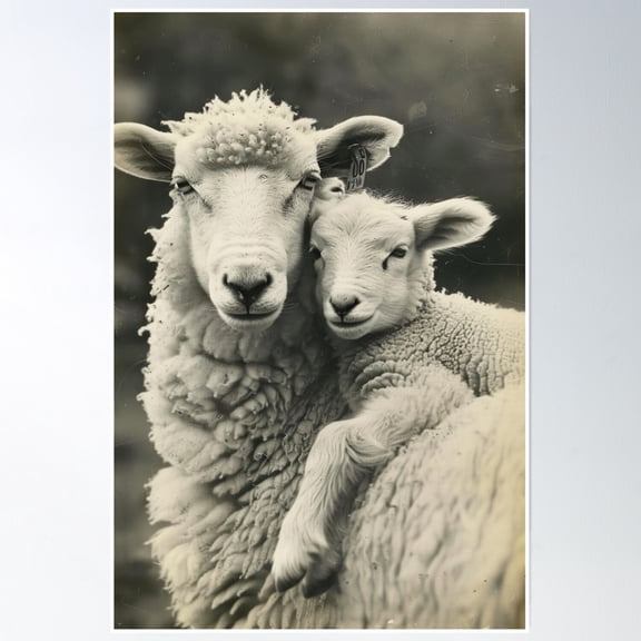 369 Prints Cute Mom & Baby Sheep, Vintage Animal Photo- No Framed, Vintage Wall Art, Trendy Retro Print, Room Decor, Wall Art UNFRAMED, 16x24