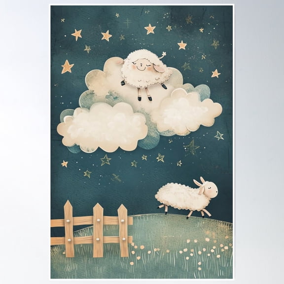 369 Prints Dreamy Cloud Sheep- No Framed, Vintage Wall Art, Trendy Retro Print, Room Decor, Wall Art UNFRAMED, 8x12