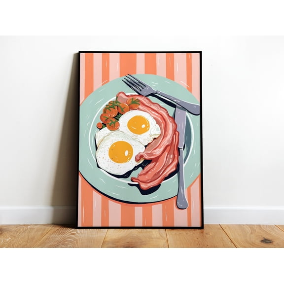 369 Prints Eggs And Bacon Art Print Retro Kitchen Wall Art Breakfast Food Print Living Room Print Dining Room Art Kitchen Prints Cafe Wall Art UNFRAMED, 8x12