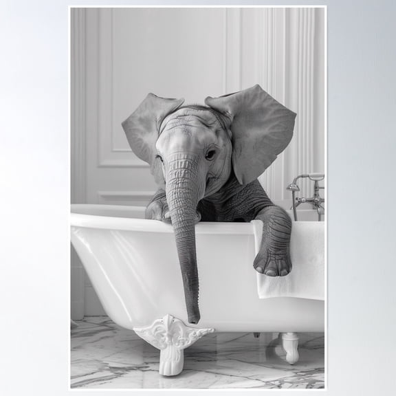 369 Prints Elephant Taking A Bath, Funny Vintage Animal Photo- No Framed, Vintage Wall Art, Trendy Retro Print, Room Decor, Wall Art UNFRAMED, 16x24