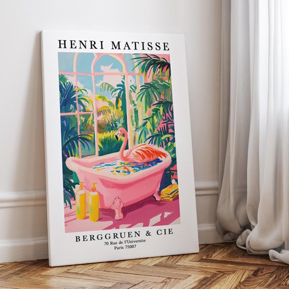 369 Prints Flamingo In Bathtub Wall Art Poster Bathroom Print, Henri Artwork, Maximalist Animal Decor, Whimsy Bird Print UNFRAMED, 12x18