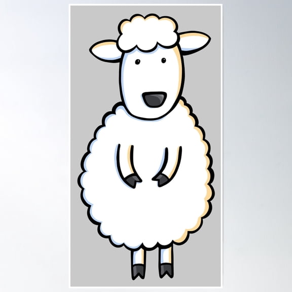 369 Prints Fluffy White Sheep Illustration On Light Gray- No Framed, Vintage Wall Art, Trendy Retro Print, Room Decor, Wall Art UNFRAMED, 24x36