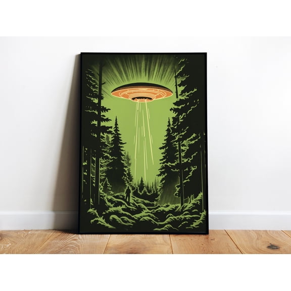 369 Prints Flying Saucer Art Print Ufo Wall Art Alien Prints Ufo In The Forest Ufo Poster 60S Print Atomic Age Print Alien Invasion Art Ufo Poster UNFRAMED, 8x12