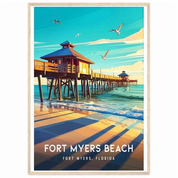 369 Prints Fort Myers Beach Fort Myers Florida Historic Fishing Pier Wall Art Poster Fl Tra - No Framed, Vintage Wall Art, Trendy Retro Print, Room Decor, Wall Art UNFRAMED, 16x24