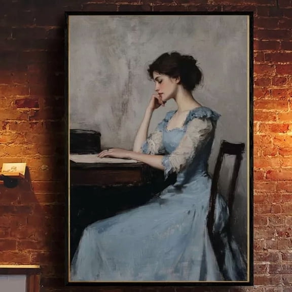 369 Prints French Portrait Painting In Moody Grey Tones, Vintage Woman Sitting- No Framed, Vintage Wall Art, Trendy Retro Print, Room Decor, Wall Art UNFRAMED, 8x12