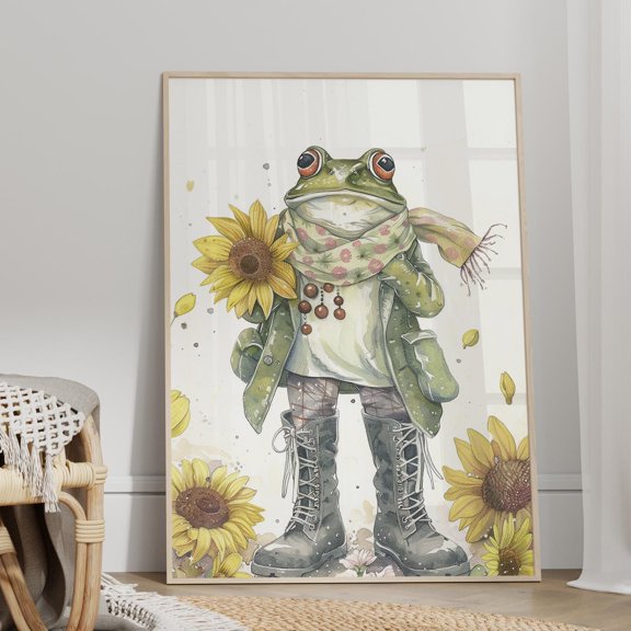 369 Prints Frog Aesthetic Poster Artful Sunflower Dorm Decor Art Print Animal Print Frog Gifts For Teen Or Nursery UNFRAMED, 16x24