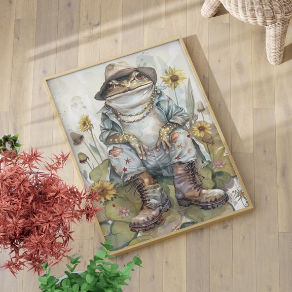 369 Prints Frog With Beads And Jeans Aesthetic Artful Sunflower Dorm Decor Art Print Animal Gifts For Teen Poster UNFRAMED, 8x12