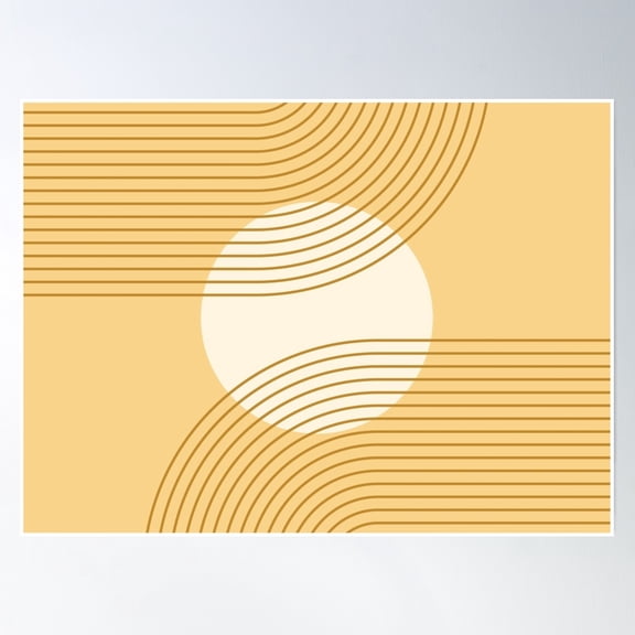 369 Prints Geometric Lines Sun Rainbow 10 In Retro Gold Tones- No Framed, Vintage Wall Art, Trendy Retro Print, Room Decor, Wall Art UNFRAMED, 16x24