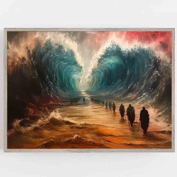 369 Prints God Parts Sea Christian Bible Moses Leads People Through Miraculous Water- No Framed, Vintage Wall Art, Trendy Retro Print, Room Decor, Wall Art UNFRAMED, 12x18